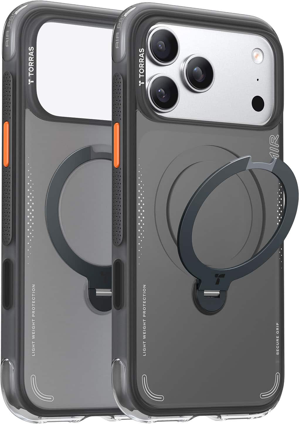 TORRAS - Ostand Q3 Air Case for iPhone 18 Pro / iPhone 17 Pro, Dual Airbag 13FT Protection 180° Kickstand 18N Magnetic - Shadow Black