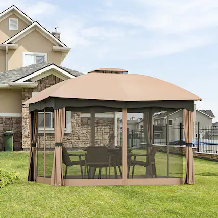 Front. Gymax - Gymax Patio 12' x 10' Canopy Heavy Duty Steel Gazebo Double Vented Outdoor Brown - Brown.