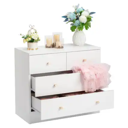 Front. Winado - Modern 4 Drawer Dresser Tall Dresser Chest of Drawers Anti-Tipping Device Metal Handle for Bedroom Living Room Hallway - White.