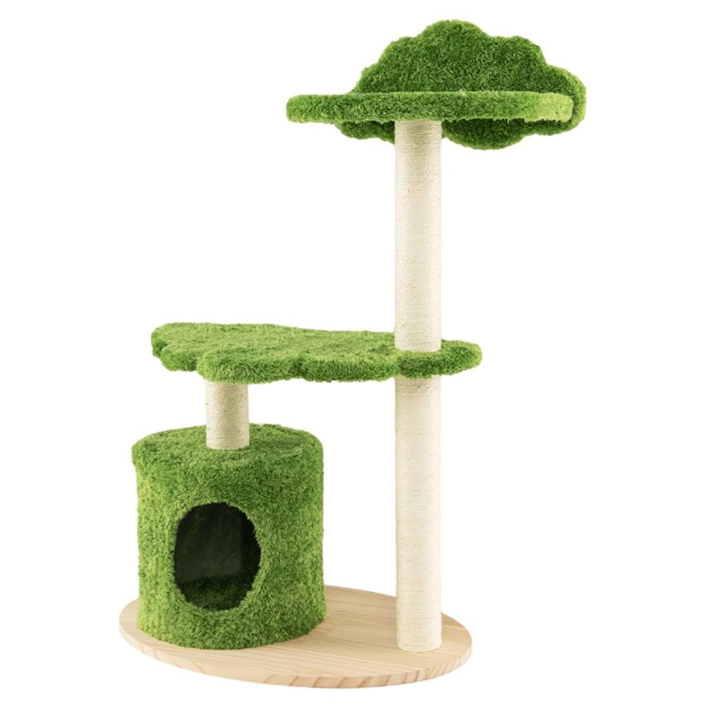 Angle. Kadyn - Cat Tower, Cat Tree for Indoor Cats, 38 Inch Cute Cat Tree for Indoor Cats, with Fully Wrapped Sisal Scratching Posts - Green.