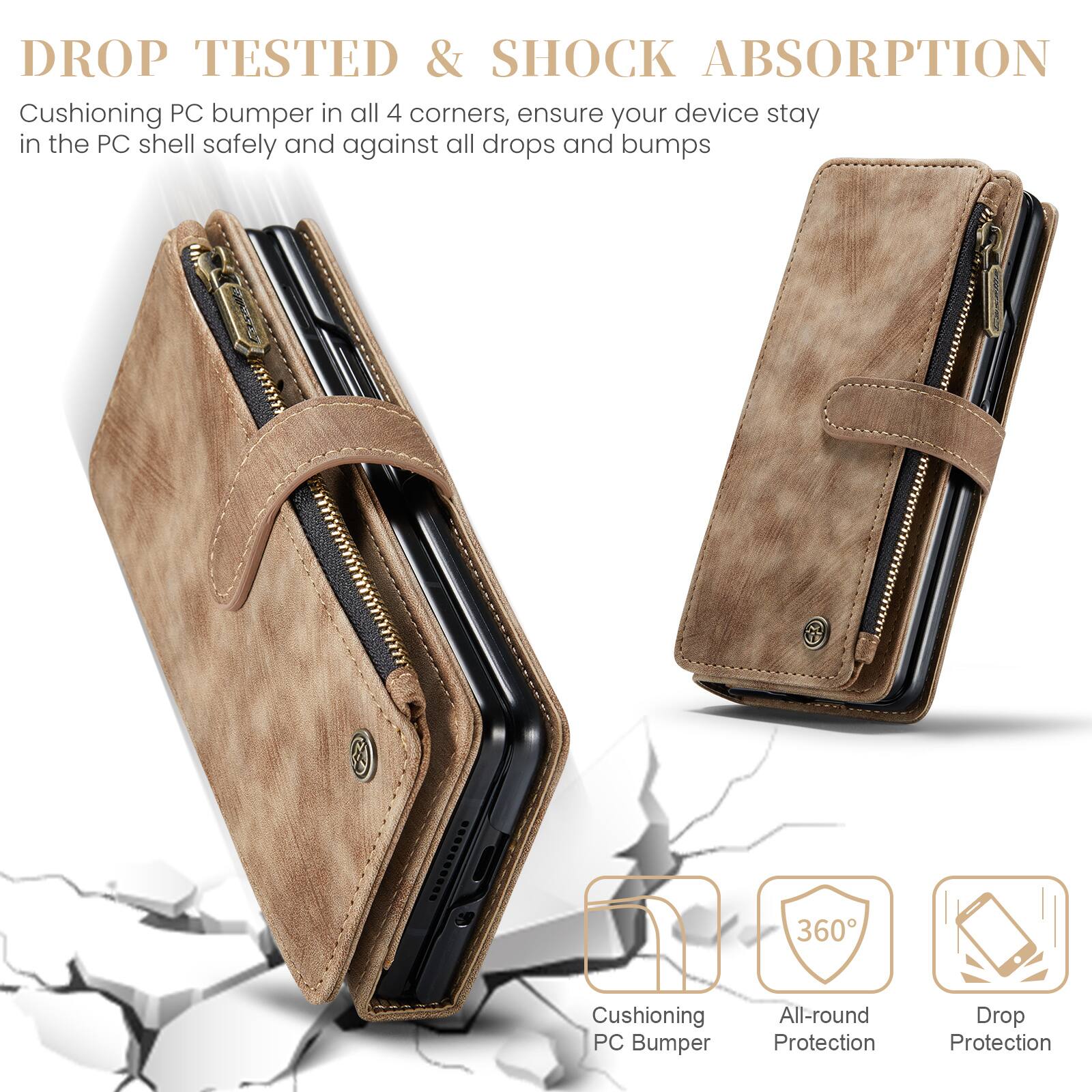 DROP TESTED & SHOCK ABSORPTION  
Cushioning PC bumper in all 4 corners, ensure your device stay in the PC shell safely and against all drops and bumps  

360° Cushioning PC Bumper  
All-round Protection  
Drop Protection