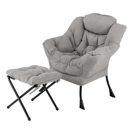 Front. Costway - Lazy Leisure Armchair with Folding Footrest and Storage Pocket - Gray.