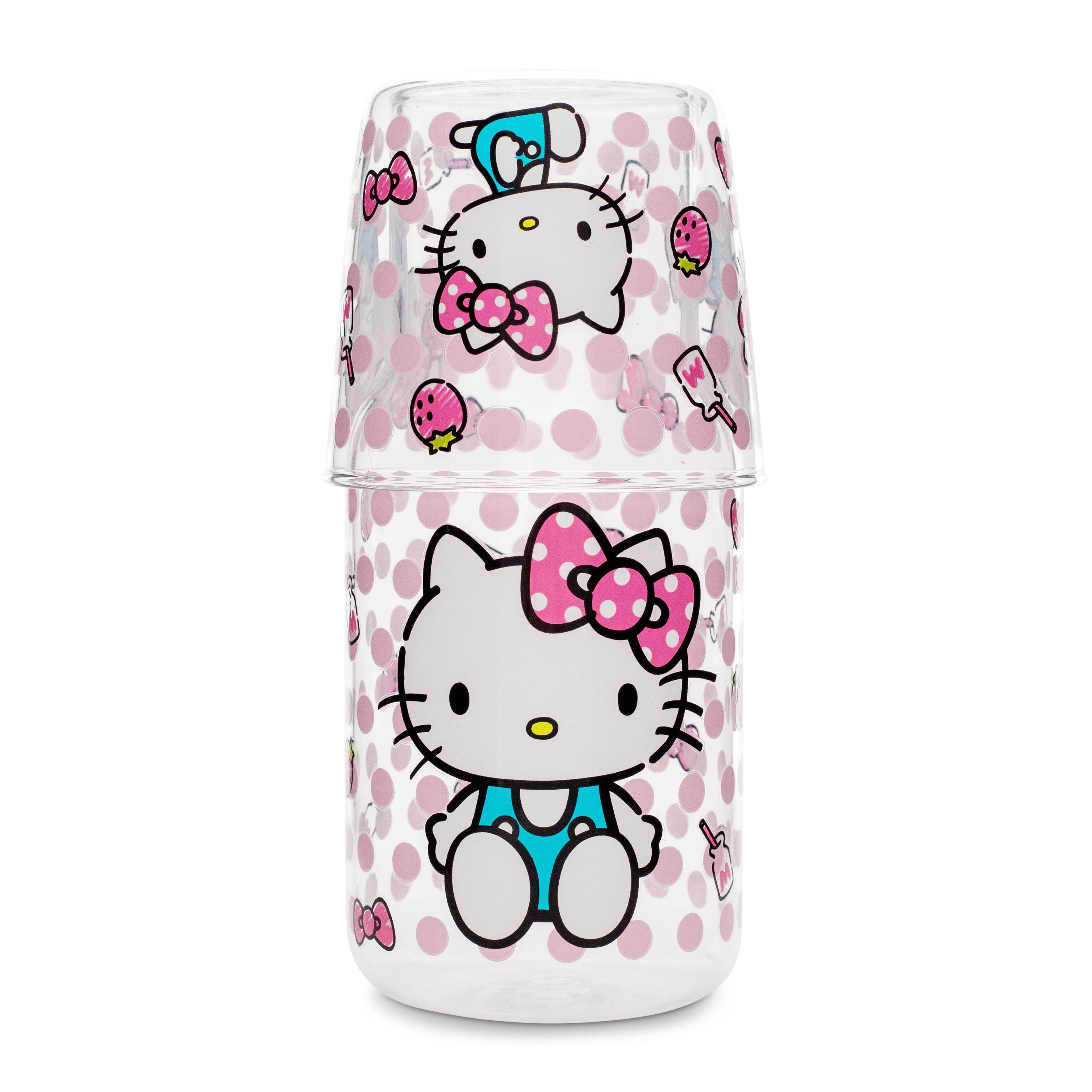 Alt View 1. Silver Buffalo - Sanrio Hello Kitty Pink Dots 18-Ounce Glass Pitcher and 8-Ounce Cup - Clear.
