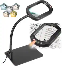 Luckbyte - 10X Magnifying Desk Lamp Flexible Gooseneck 5 Color Modes Stepless Dimming for Reading Crafts Close Work - Black