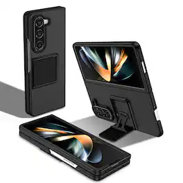Dteck - Case for Samsung Galaxy Z Fold 6 Built-in Foldable Kickstand Slim Fit Non-Slip Shockproof Rugged Cover - Black