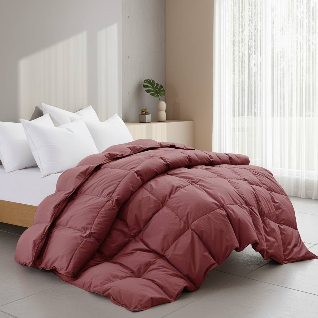 Angle. Puredown - Puredown All Season Organic Cotton Down & Feather Comforter Made in Germany, Red, Twin - Red.