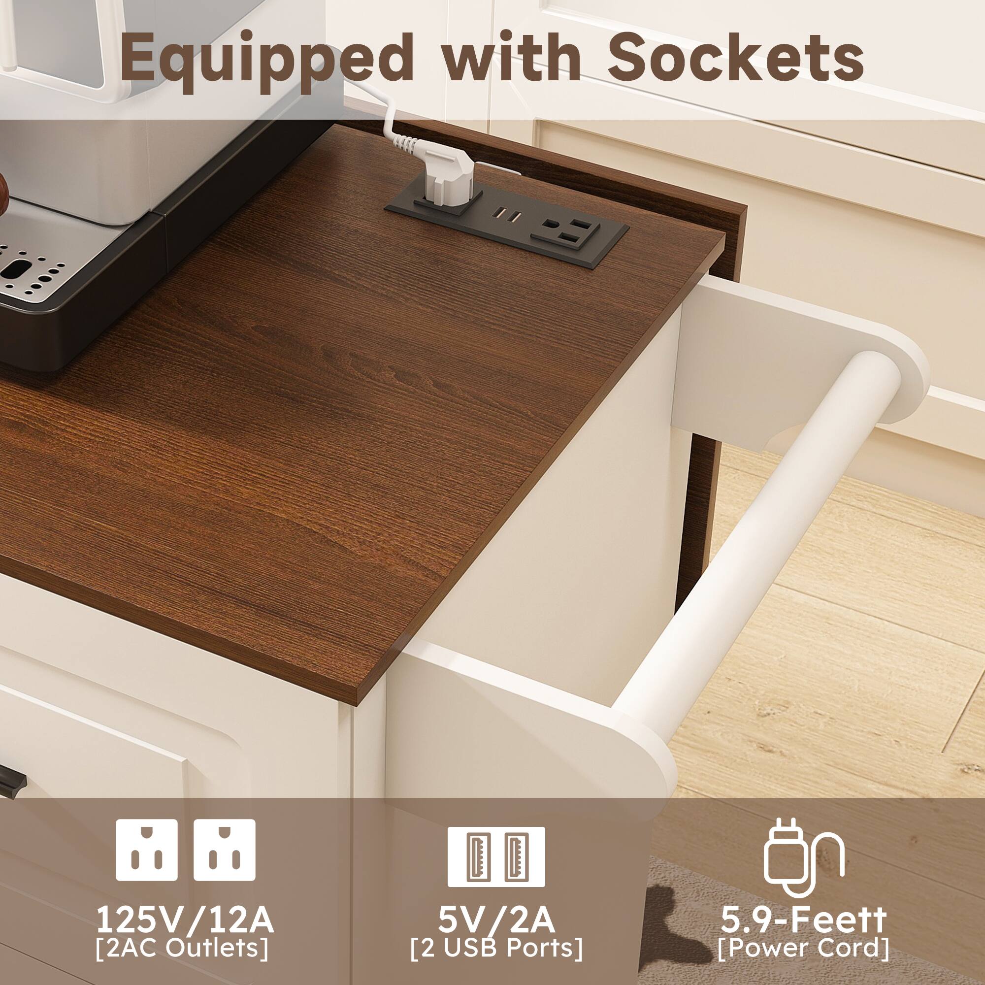Equipped with Sockets

125V/12A [2 AC Outlets]

5V/2A [2 USB Ports]

5.9-Feet [Power Cord]