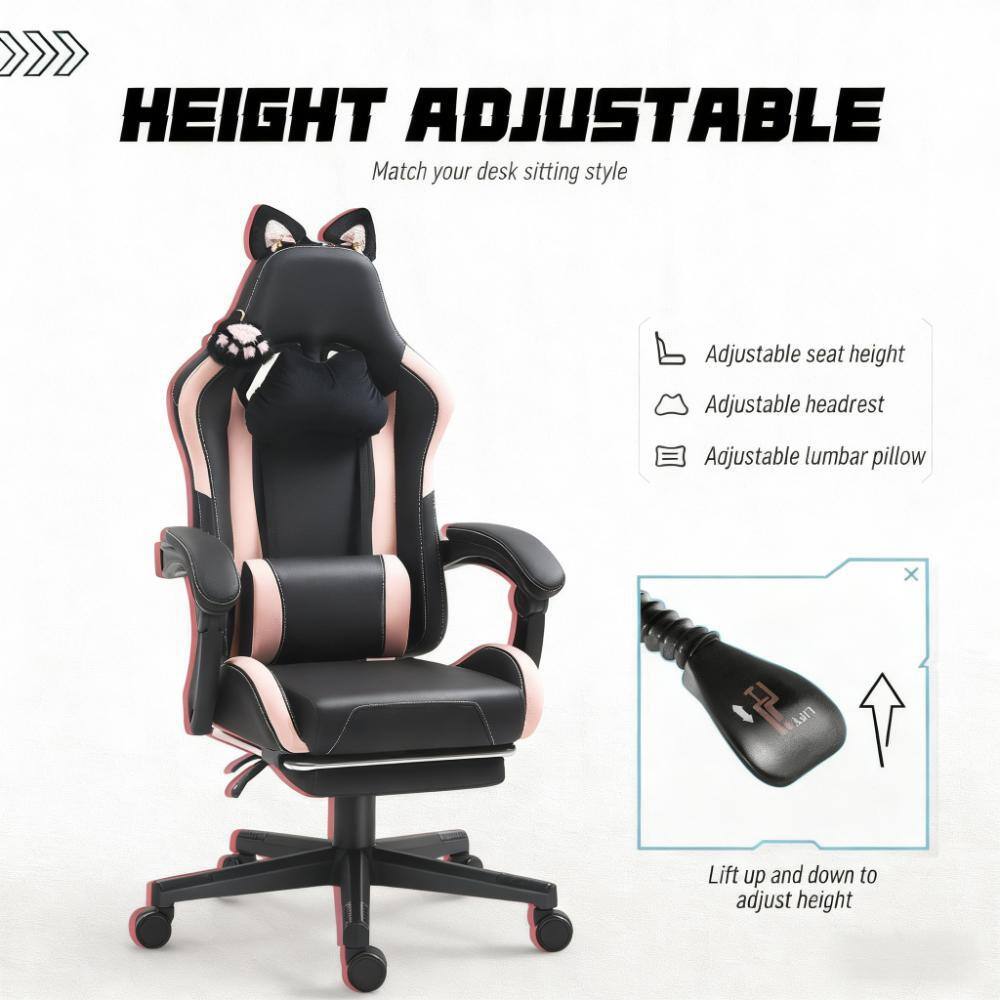 **HEIGHT ADJUSTABLE**  
Match your desk sitting style

- Adjustable seat height
- Adjustable headrest
- Adjustable lumbar pillow

Lift up and down to adjust height