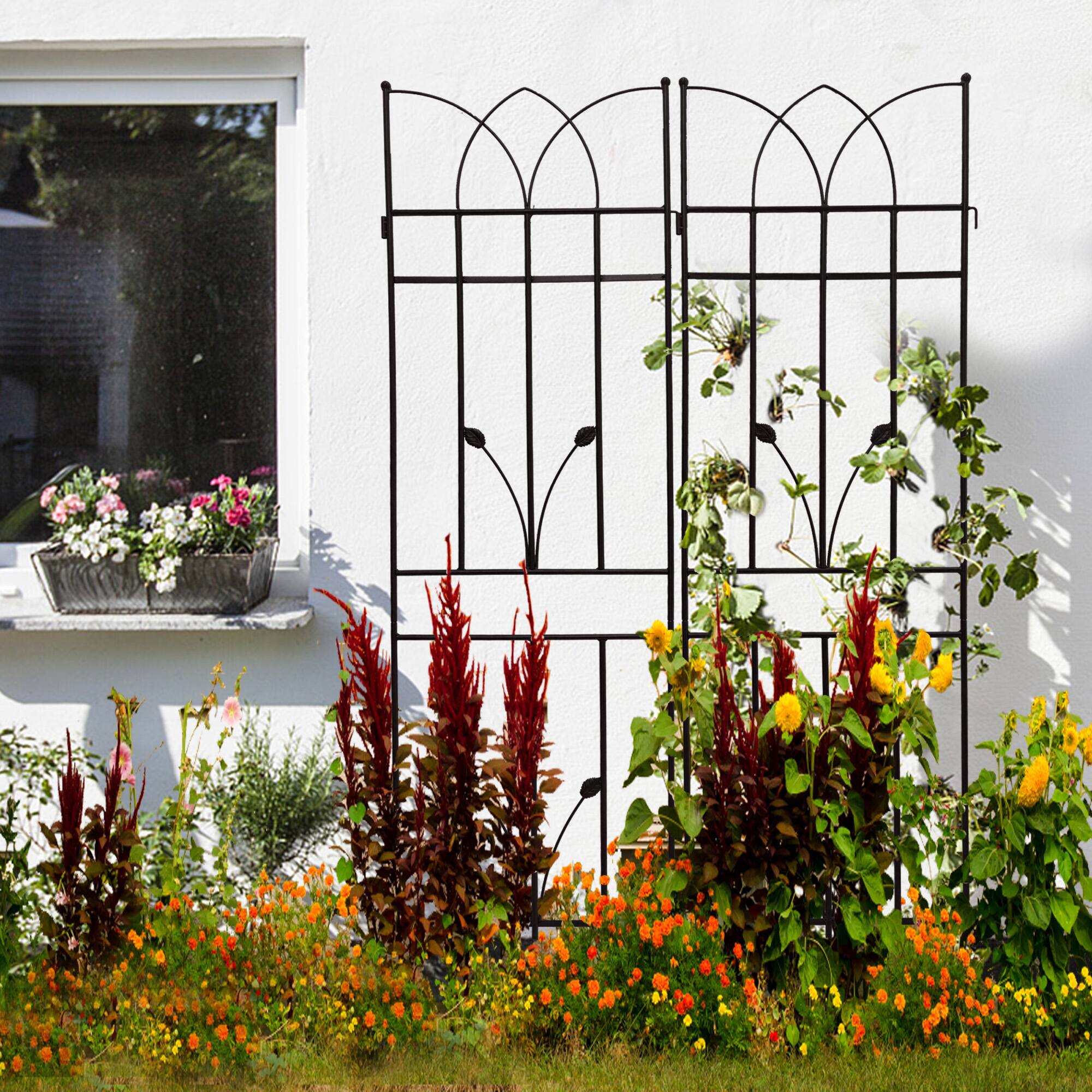 Alt View 6. Loheer - 4 Pack Rustproof Metal Garden Trellis 5.9 ft x 1.48 ft for Climbing Plants Outdoor Flower Support.