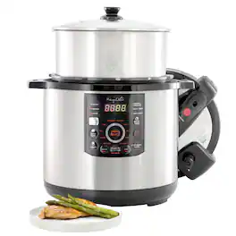 MegaChef - 12 Quart Steel Digital Pressure Cooker with 15 Presets and Glass Lid - Silver
