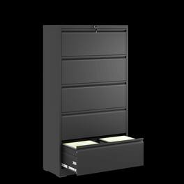 Mirfee - 5-Drawer Lateral File Cabinet with Lock, for Legal/Letter/A4/F4 Files - Black