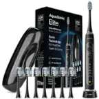 ADA Accepted AquaSonic American Elite Dental Amocaticn Sene nor -N ml - Aan Ultra-Whitening Power Toothbrush Sonic ic Technology for Healthier Teeth & Gums. Aquntoric your smie with - of the at dental technology 40 teeth and 50,000 VPM motor for whiter healthier gums. Developed and perfected in Los Angeles loved by dental professionals worldwide. ADA Accepted. Anorcac Lema -ta AquaSonie ON/OFF CLEAN SOFT WOSTEN MASSAGE Elite O Brus leaus Handle Travel C Chargin se -  CLEAN AquaSonic.