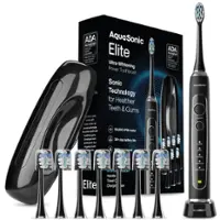 AquaSonic - Elite - Wireless Rechargeable Electric Toothbrush with Travel Case, 5 Modes, 8 Brush Heads - Black - Front_Zoom