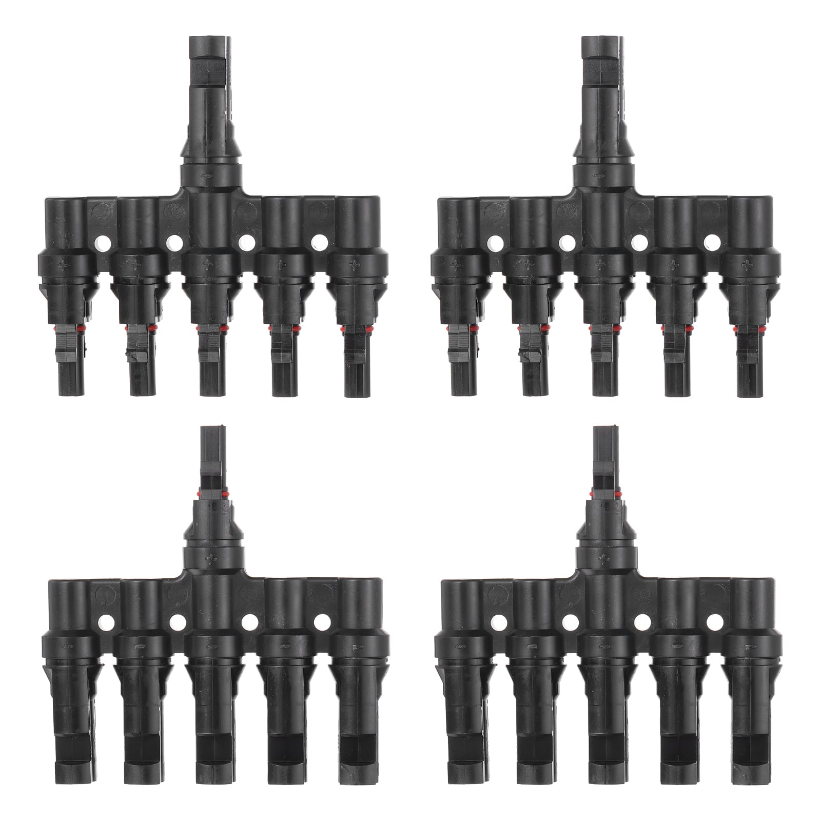 Unique Bargains - Two Pair T-Shaped Branch Connector 1 to 5 Male/Female for Solar Panel Parallel Connection - Black