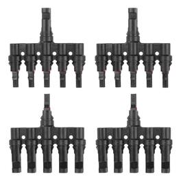 Unique Bargains - Two Pair T-Shaped Branch Connector 1 to 5 Male/Female for Solar Panel Parallel Connection - Black