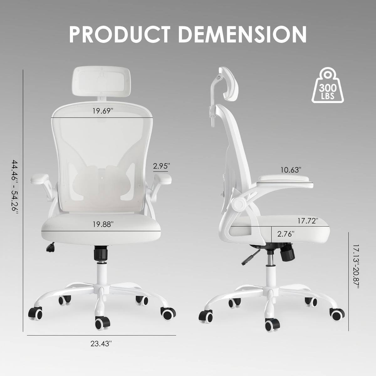 PRODUCT DIMENSION  
300 LBS  
19.69"  
44.46" - 54.26"  
19.88"  
2.95"  
10.63"  
17.72"  
2.76"  
17.13" - 20.87"  
23.43"