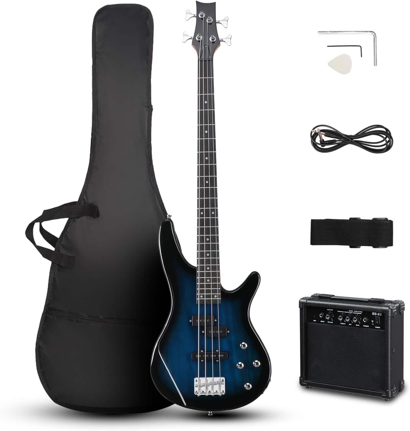 Winado - Electric Bass Guitar 4 String Bass Guitar with 20 Watt Amplifier, PJ Type Pickup, Naturally air-dried Maple Neck, Rosew