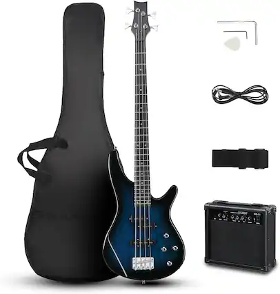 Front. Winado - Electric Bass Guitar 4 String Bass Guitar with 20 Watt Amplifier, PJ Type Pickup, Naturally air-dried Maple Neck, Rosew.