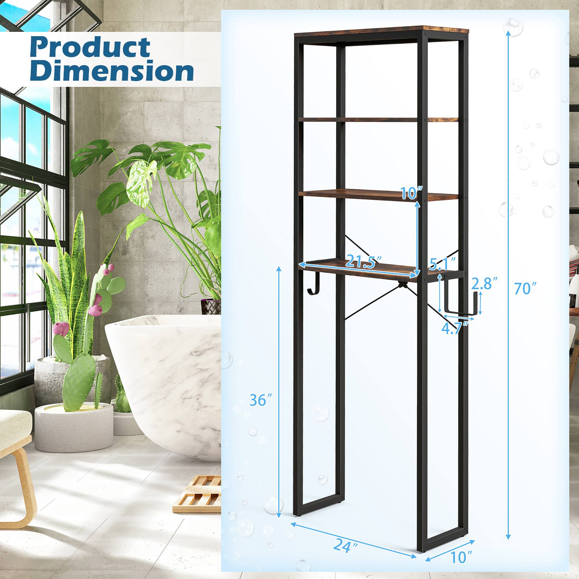 Alt View 2. Gymax - Gymax Over The Toilet Storage 4-Tier Industrial Over-the-Toilet Space Saver Storage Rack Rustic Brown - Rustic Brown.