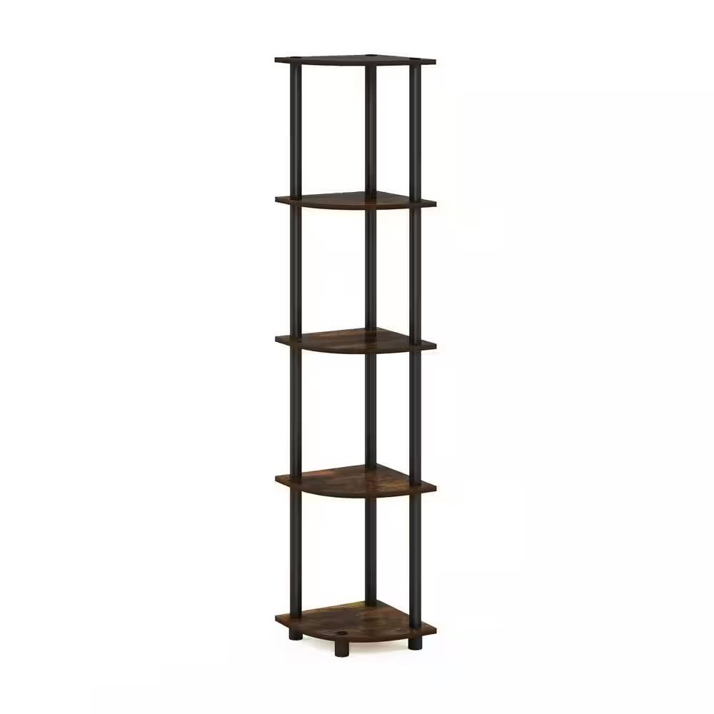 Left. Hivvago - 5-Shelf Modern Corner Bookcase in Black Brown Wood Finish - Black Brown Wood Finish.