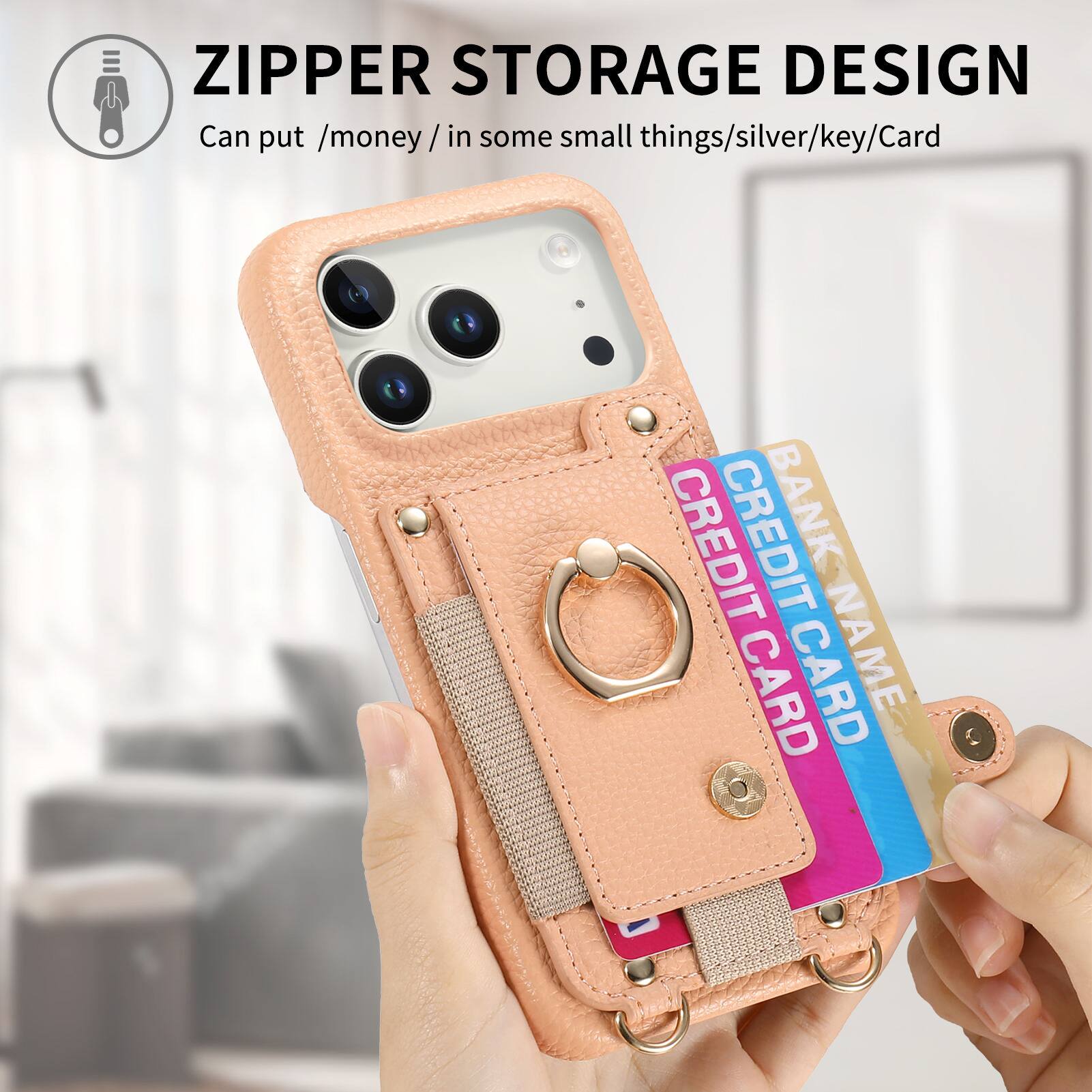 ZIPPER STORAGE DESIGN  
Can put /money/ in some small things/silver/key/Card  
CREDIT CARD  
BANK CARD  
NAME
