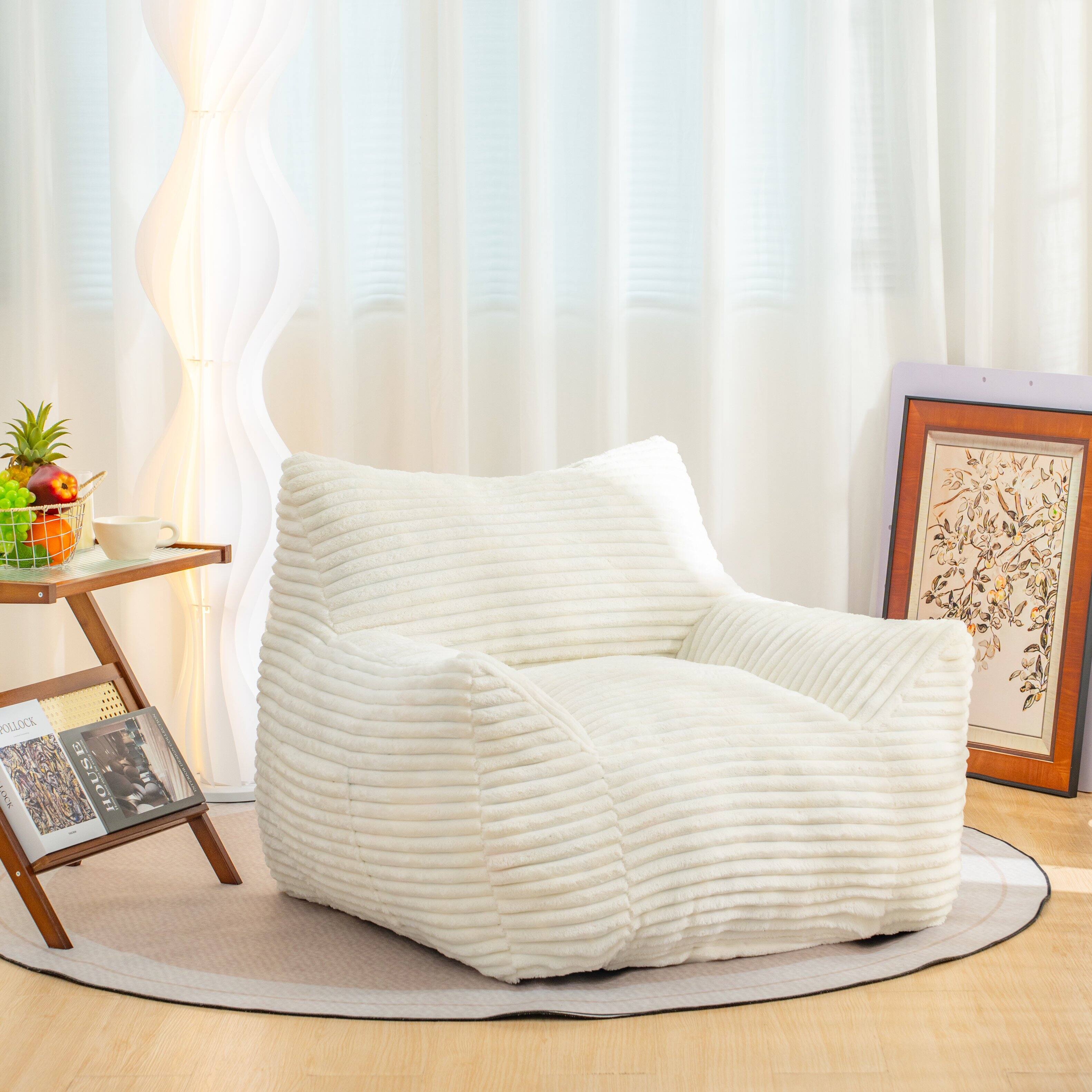 GOODSILO - Oversized Bean Bag Chair with Armrests - Comfy Corduroy Lounge Floor Sofa for Living Room, Bedroom & Dorm - White