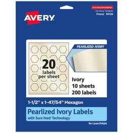Avery - Pearlized Ivory Hexagon Labels, 1-1/2" x 1-47/54", 200ct - White