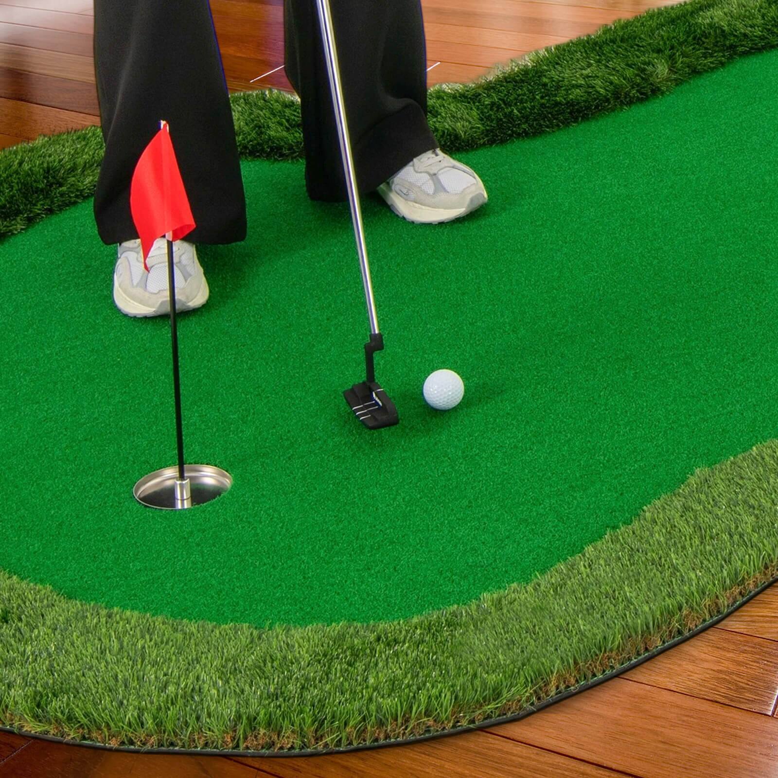 Alt View 8. Costway - Costway 5 x 10 FT Professional Golf Practice Mat with 3 Holes and Golf Balls for Home - Green.