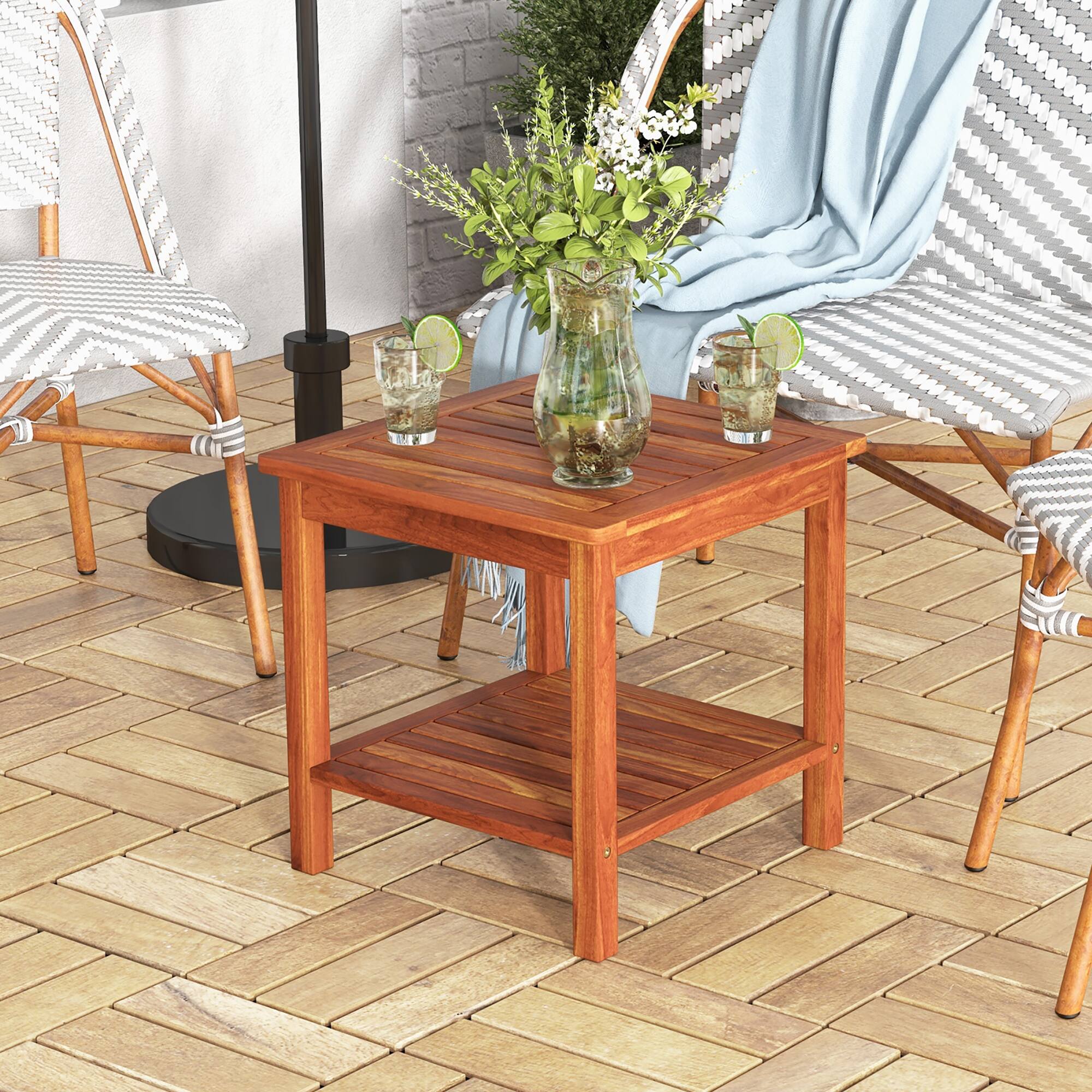 Alt View 4. Gymax - Gymax 2 Pieces Adirondack Outdoor Side Table Patio 2-Tier Square End Table Sturdy Coffee Table - Natural.