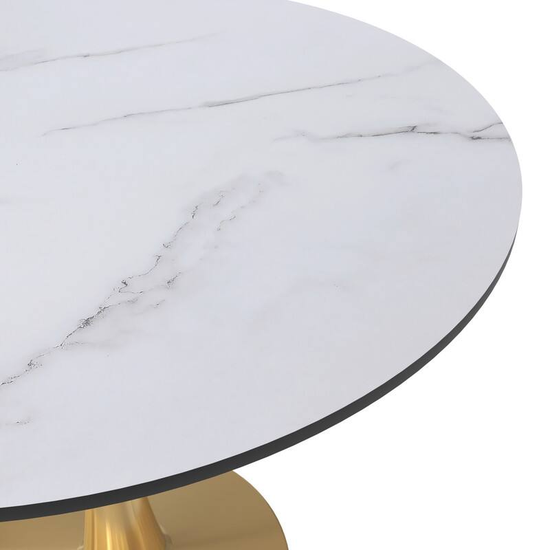 Alt View 4. LeisureMod - Bristol Modern 35" Round Dining Table MDF/Sintered Stone Top - Pedestal Base for Kitchen, Cafe, and Restaurant - MDF - Marbled White.