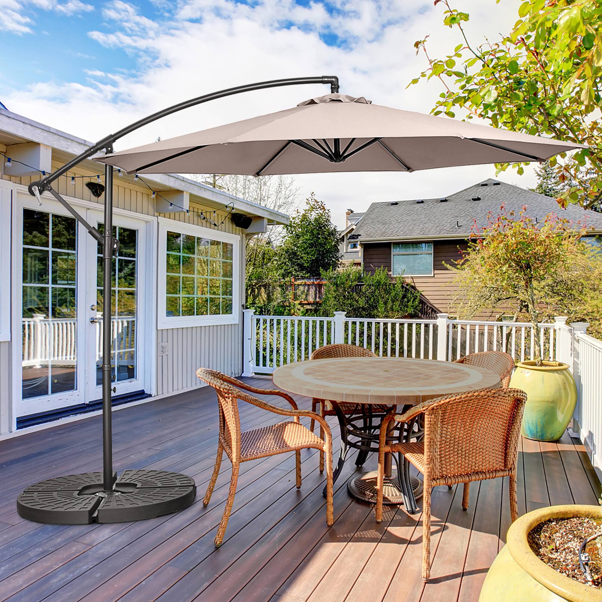 Alt View 4. Costway - 10 FT Patio Offset Umbrella w/8 Ribs Cross Base Tilt - Brown.