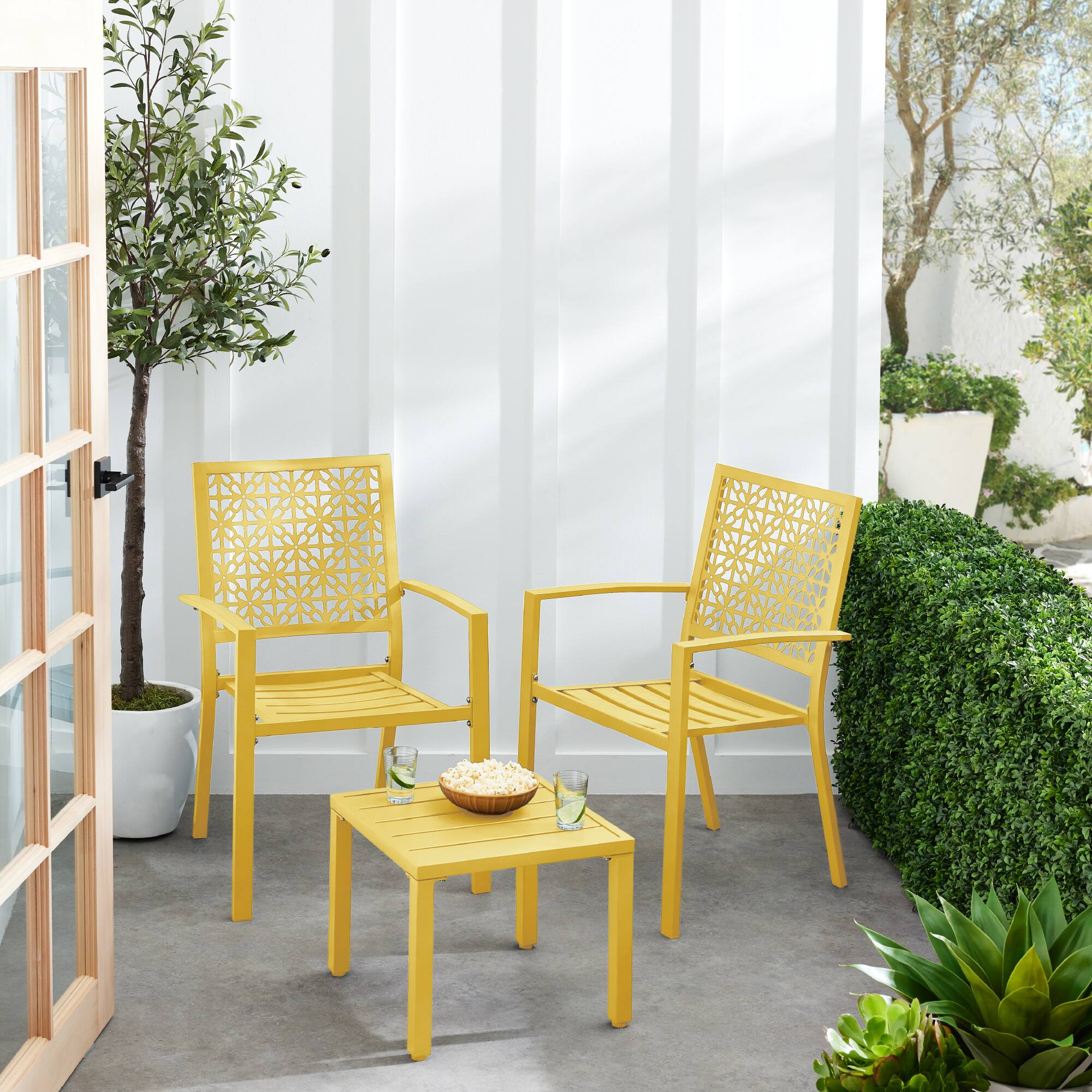 Alt View 1. Best Choice Products - Best Choice Products 3-Piece Stackable Patio Bistro Set, Outdoor Chat Furniture w/ 2 Chairs, Table - Yellow - Yellow.