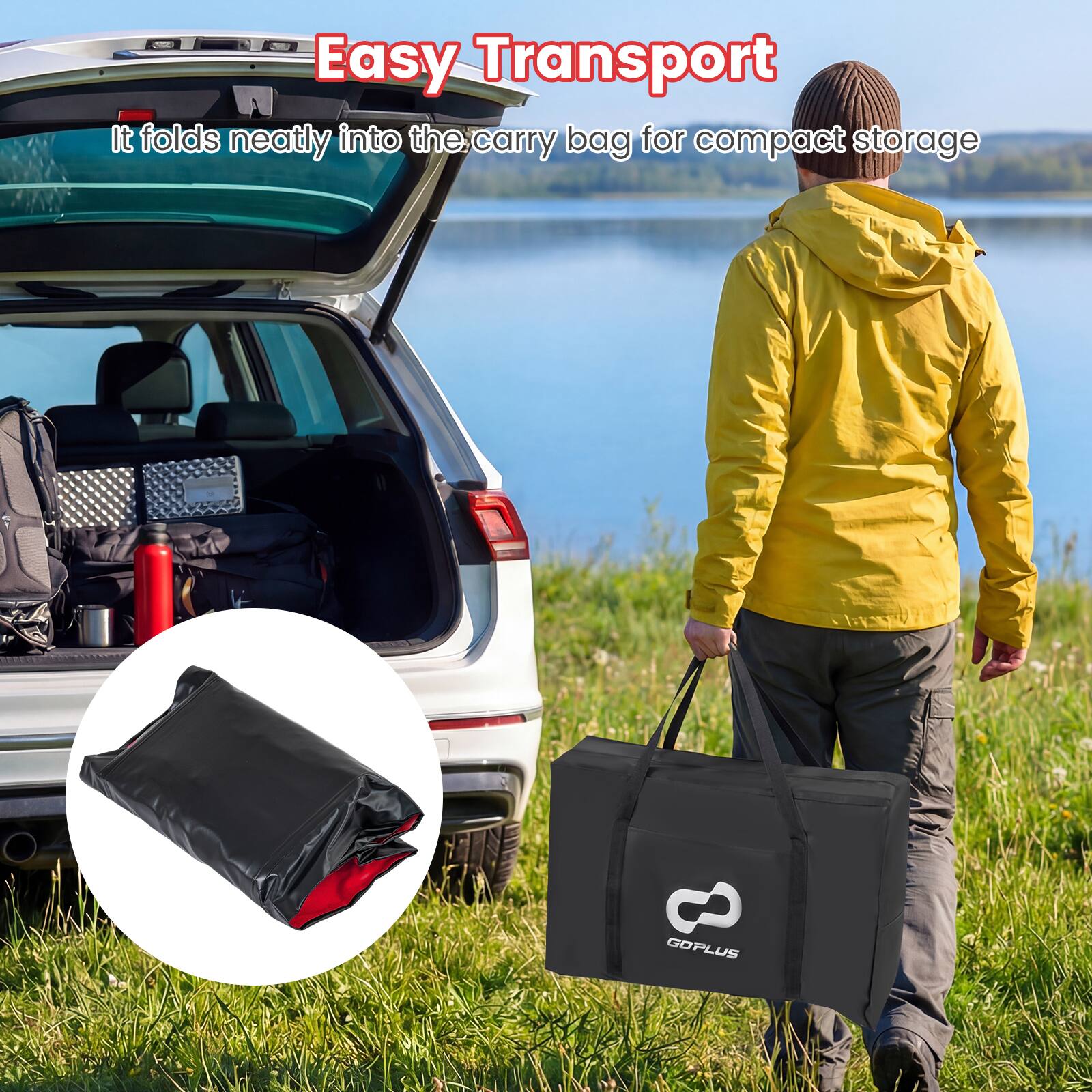 Easy Transport  
It folds neatly into the carry bag for compact storage