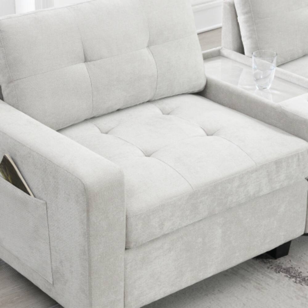 Alt View 7. LUCKY ONE - 104" L-Shape U-Shape Modular Chenille Sectional Sofa w/ 2 Consoles USB Charger Ottoman - Light Gray.