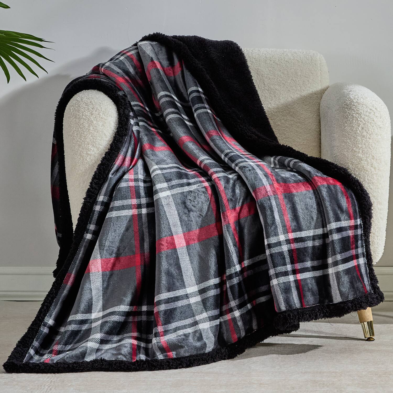 Alt View 2. Plazatex - Plazatex Midnight Plaid 100% Polyester Reversible Throw Blanket 50" x 60" Red Black - Red - Black.