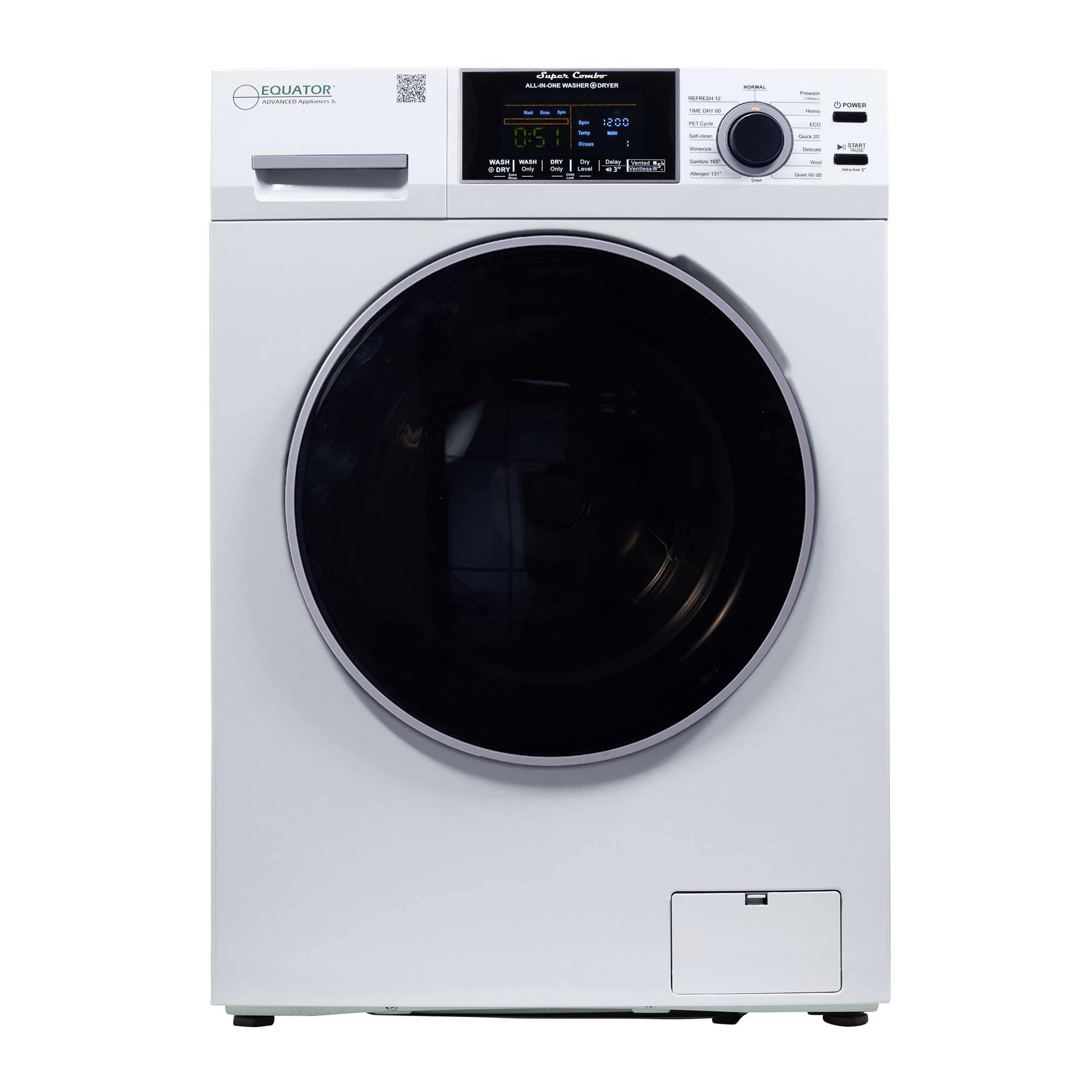 Equator - 1.90 cu ft. VENTLESS/VENTED DRY All-in-One Combo Washer Electric Dryer Convertible | PET SANITIZE 110V - EZ 5500 - White