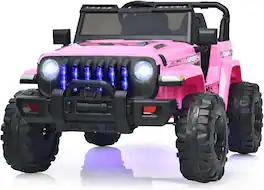 Costway - Kids Ride on Truck 12V Battery Powered Ride on Car 2-Seat with 2.4G Parental Remote Control - Pink