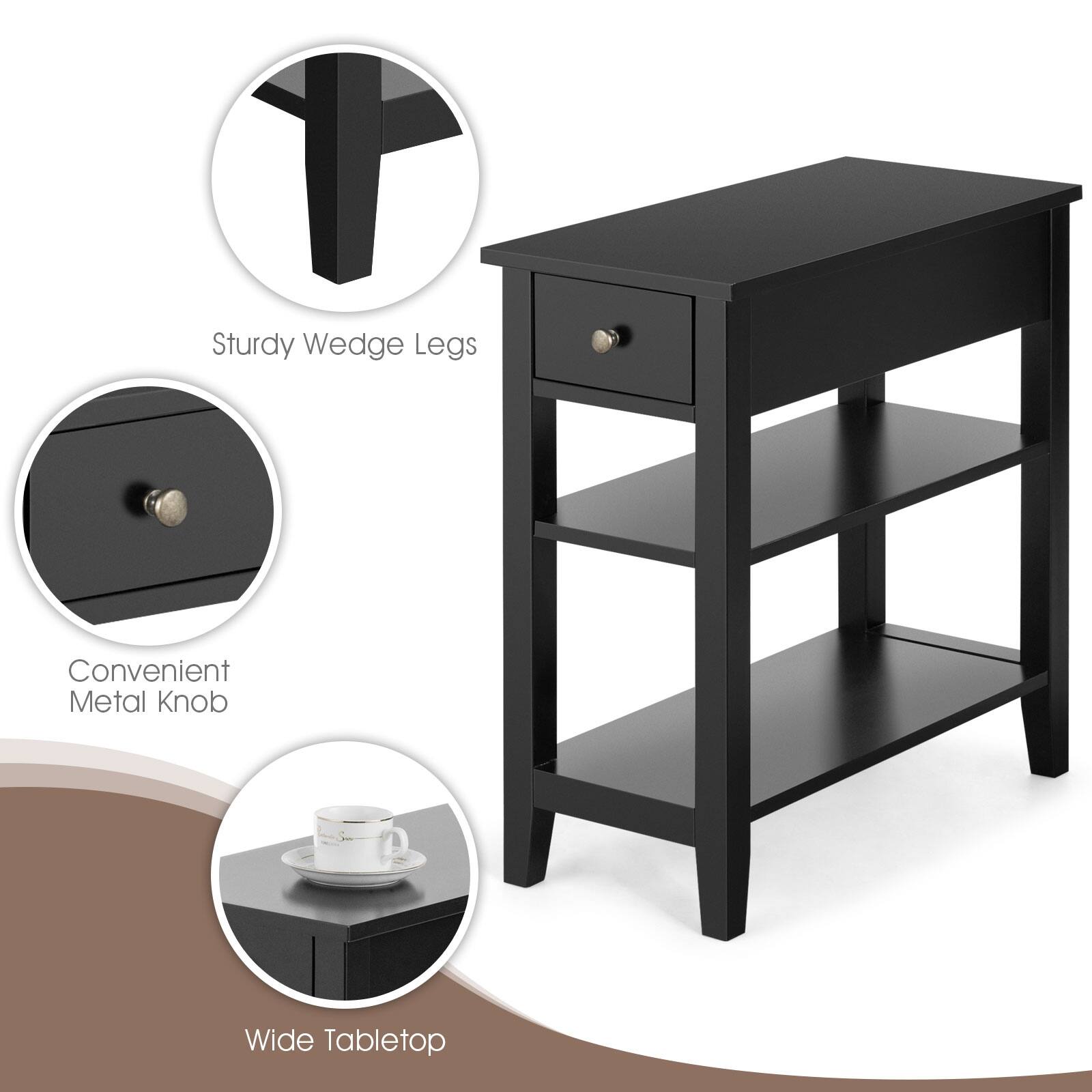 Sturdy Wedge Legs, Convenient Metal Knob, Wide Tabletop