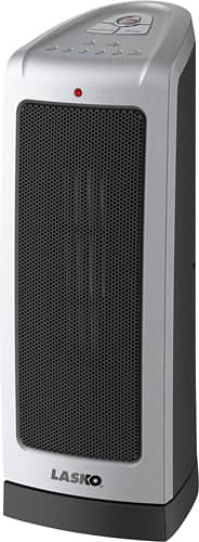 Angle View: Lasko - Oscillating Ceramic Tower Heater with Electronic Controls - Silver/Black