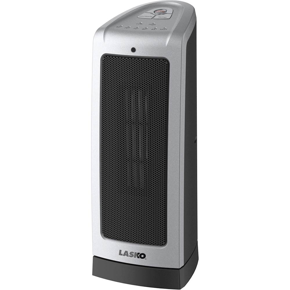 Lasko - Oscillating Ceramic Tower Heater with Electronic Controls - Silver/Black