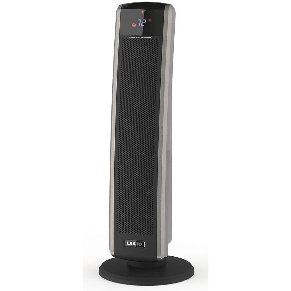 Front. Lasko - Oscillating Ceramic Tower Heater with Logic Center Remote Control - Gray/Black.