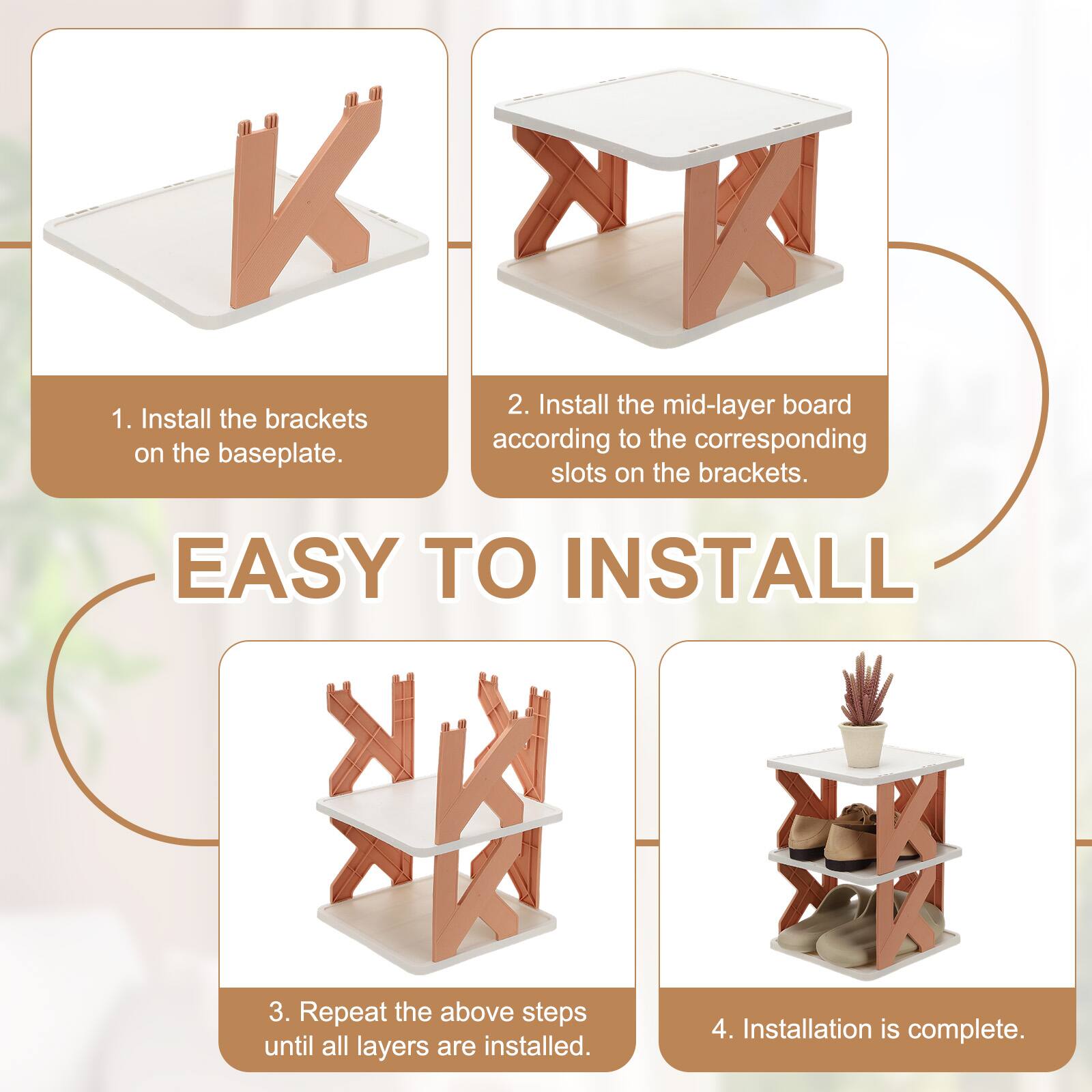 1. Install the brackets on the baseplate.
2. Install the mid-layer board according to the corresponding slots on the brackets.
3. Repeat the above steps until all layers are installed.
4. Installation is complete.