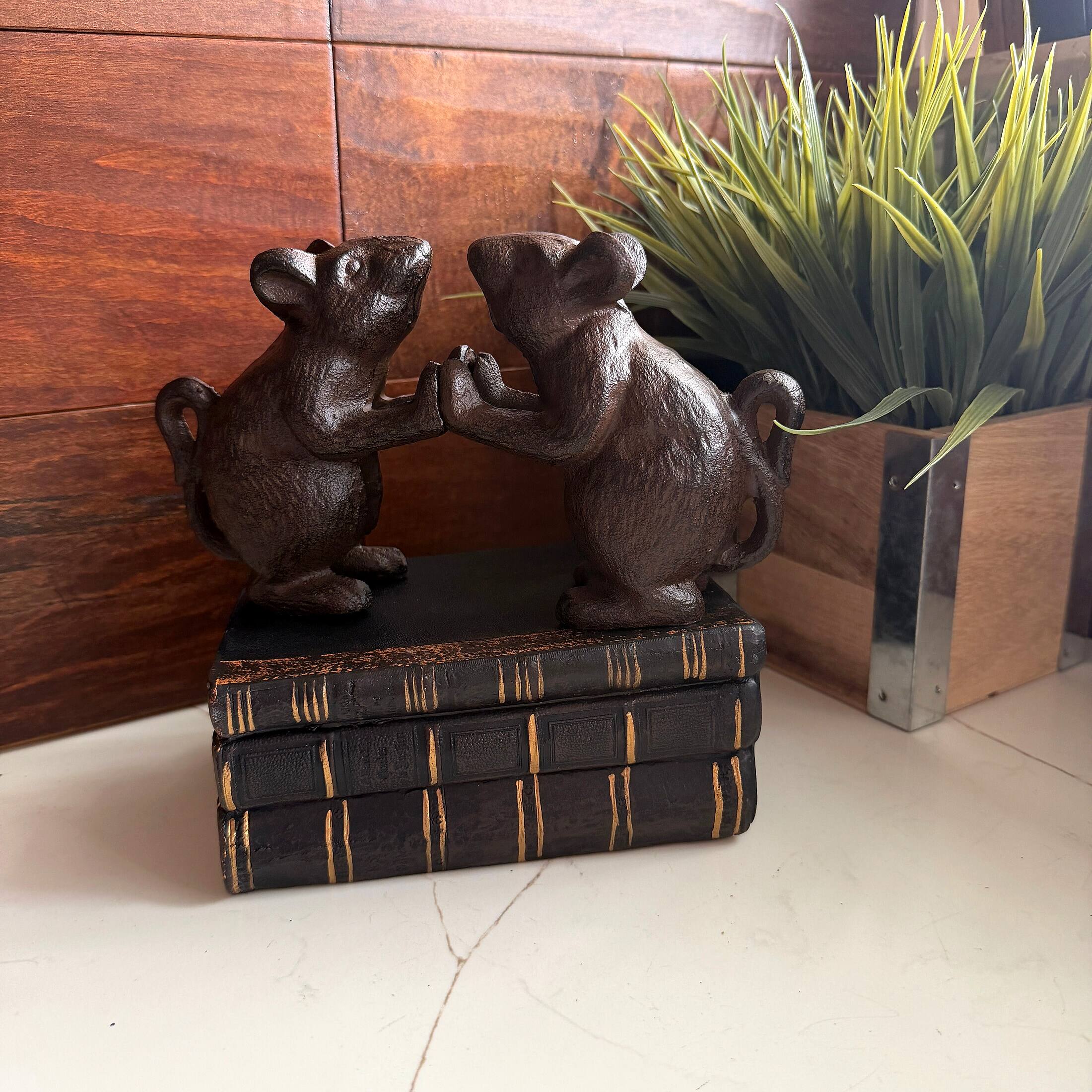 Alt View 3. Things2Die4 - Decorative Mouse Bookends Set of 2 Cast Iron Brown 4.5 in Rustic Vintage - Brown.