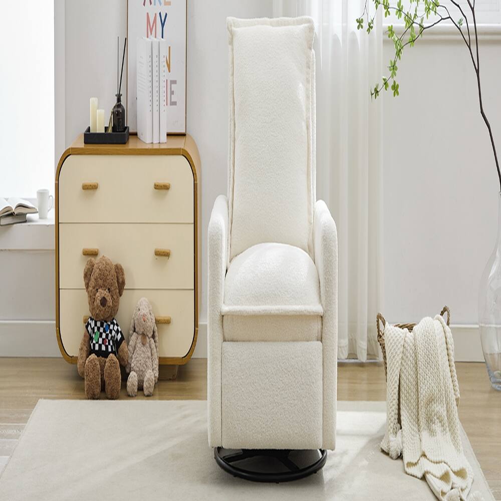 Left. Loheer - Loheer White Teddy Fleece Swivel Rocker Recliner Chair, Nursery Glider Rocking Chair for Living Room Bedroom - White.