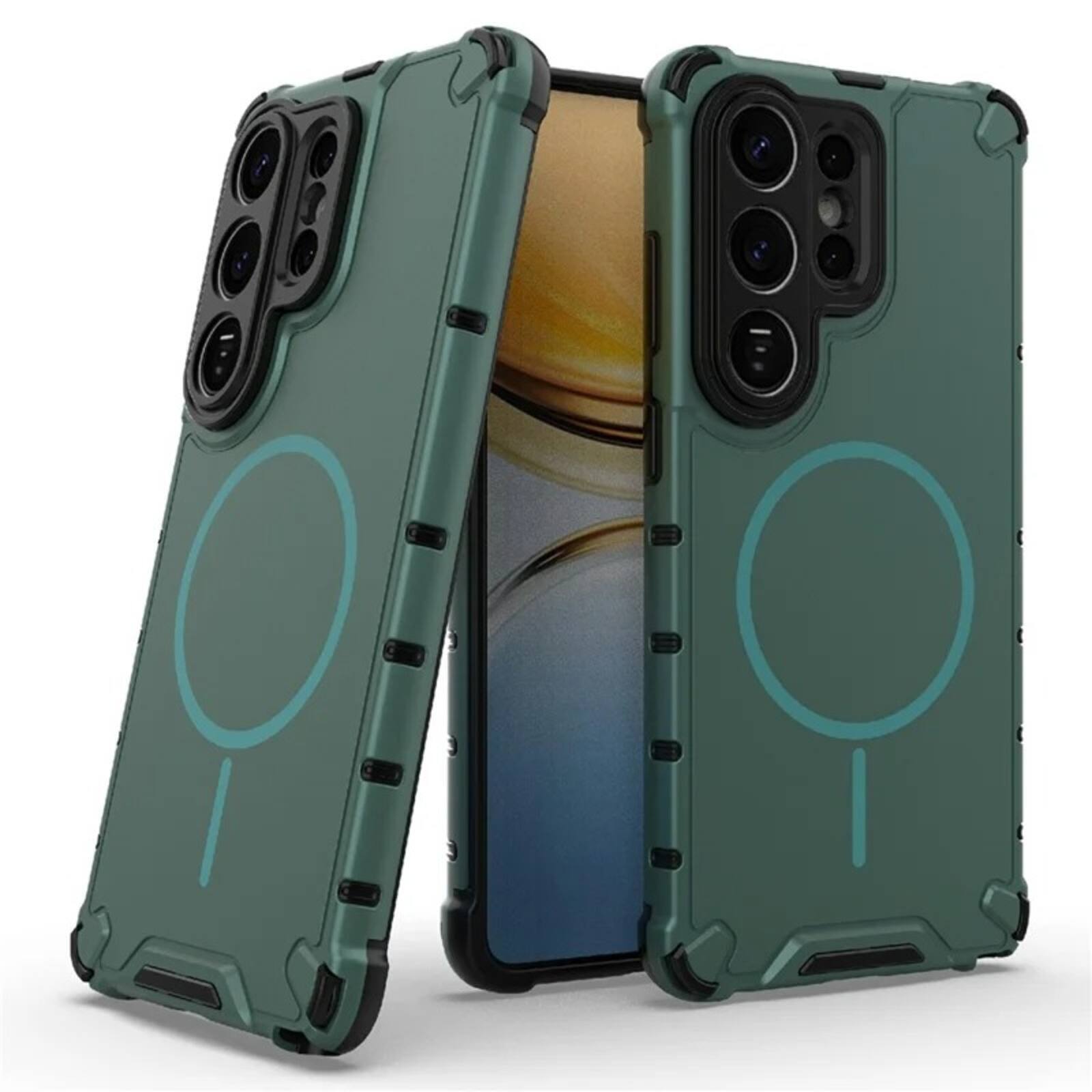 Angle. UUCOVER - Magnetic Case for Samsung Galaxy S26 Ultra, Compatible with MagSafe, Shockproof Drop-proof Slim Heat Dissipation Cover - Darkgreen.