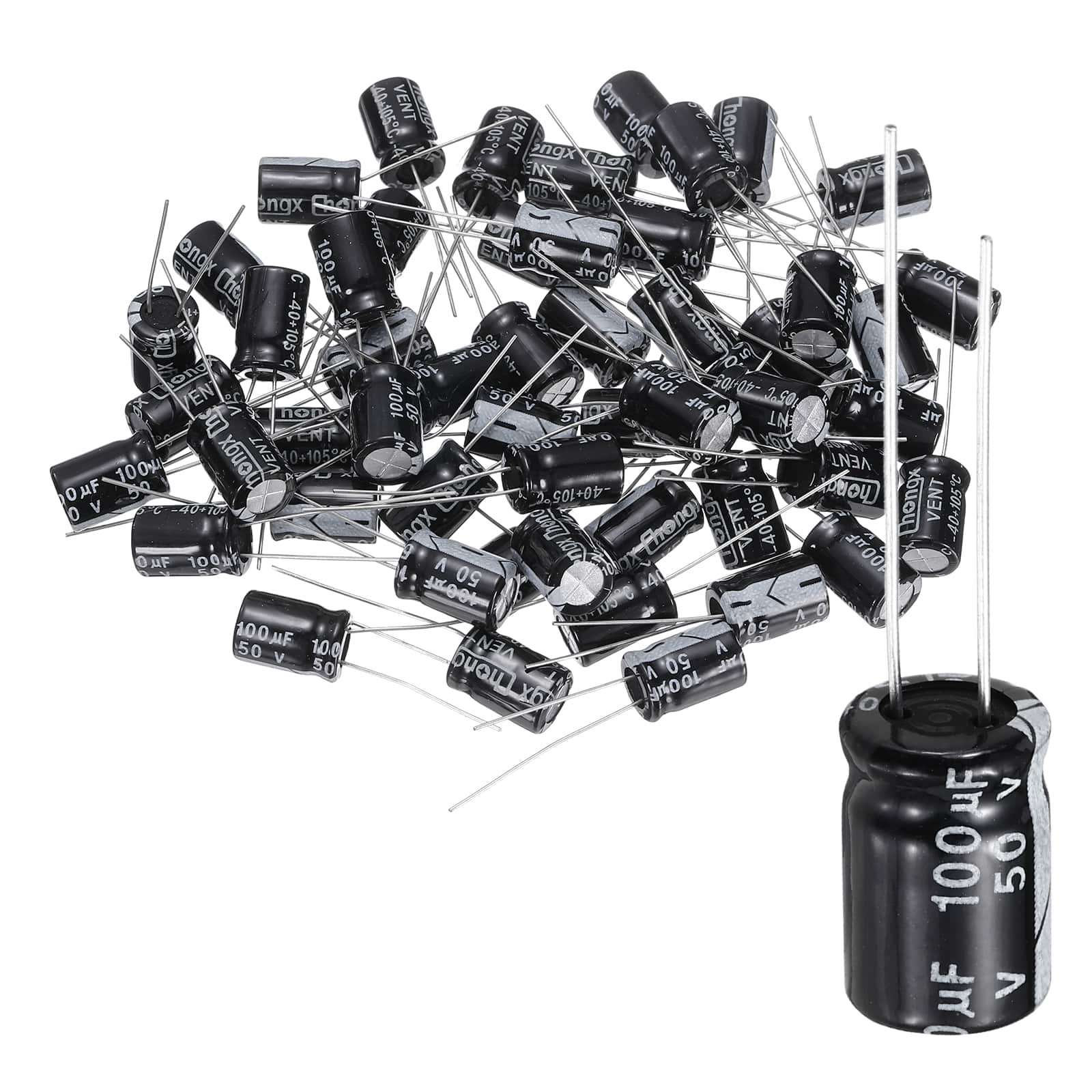 Unique Bargains - 100uF 50V 8x12mm Electrolytic Capacitor, 105C High Temp Radial Leads, for TVs/LCDs/VCD, 60pcs - Black price history on PriceWatchPro