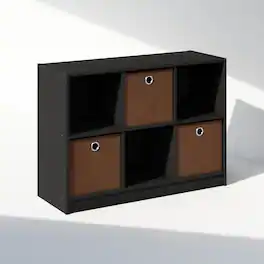 Furinno - Cubic Multipurpose Clothing & Closet Storage Organizer Shelf with Bin Drawers, 6-Cube - Americano/Medium Brown