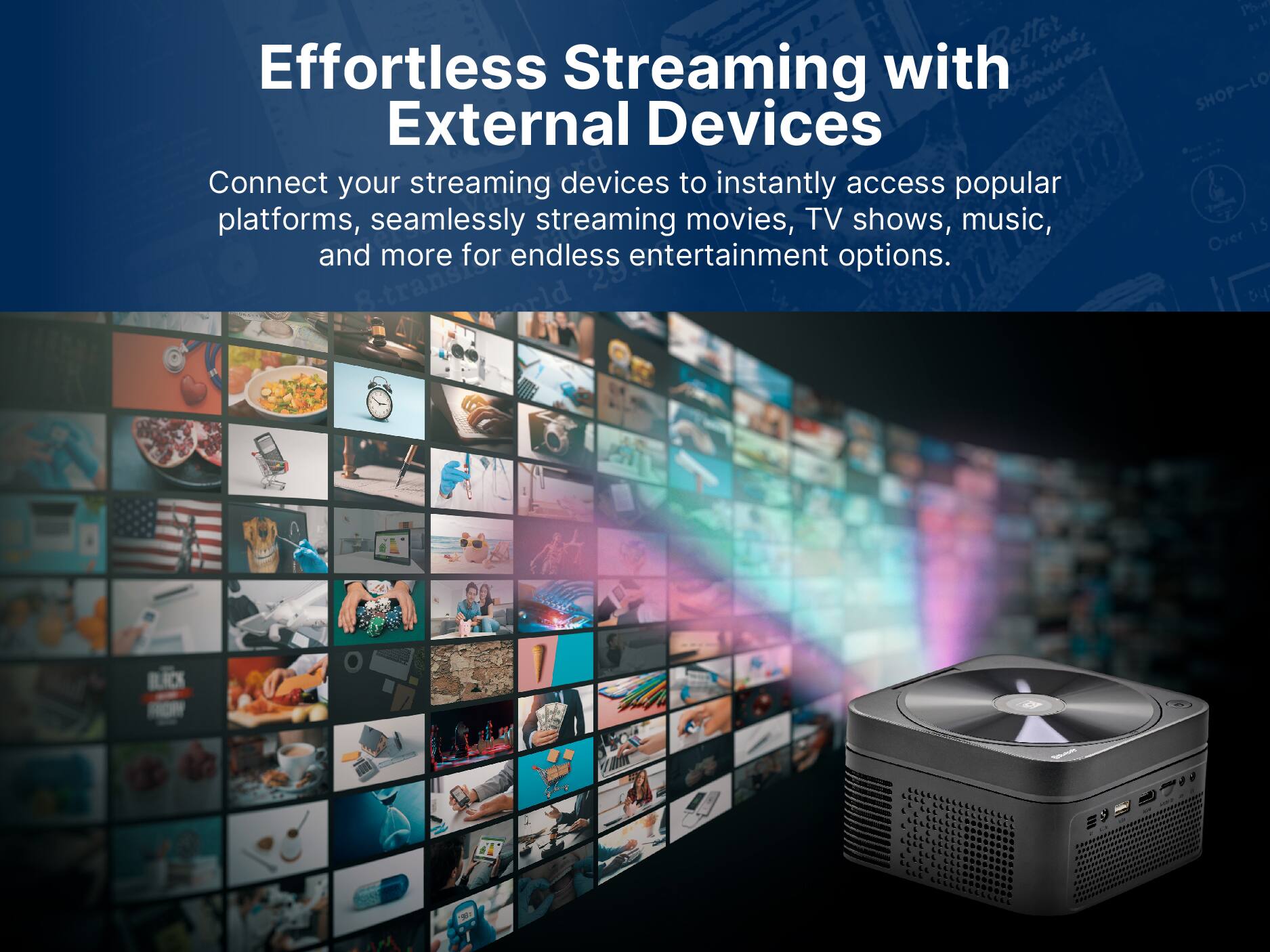 Better 25 TOAE, Effortless Streaming with External Devices, Connect your streaming devices to instantly access popular platforms, seamlessly streaming movies, TV shows, music, and more for endless entertainment options. -transl Phos ail L SHOP-LO 15 Over bu BLACK HON T 9 -