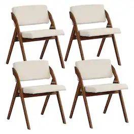 Gymax - Set of 4 Dining Chairs Folding Kitchen Chair w/ Rubber Wood Legs Padded Seat - Walnut & Beige