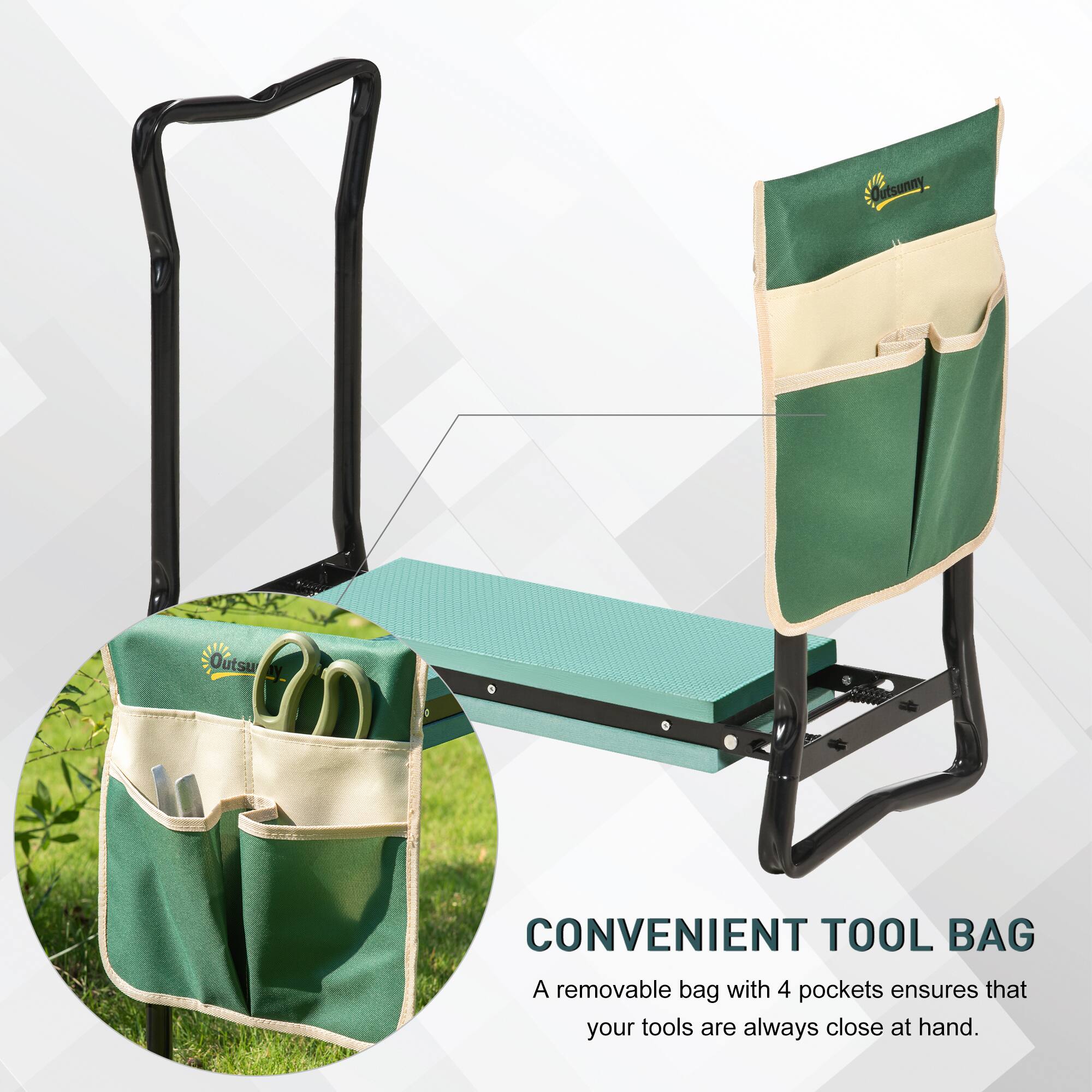 Outsunny  
CONVENIENT TOOL BAG  
A removable bag with 4 pockets ensures that your tools are always close at hand.